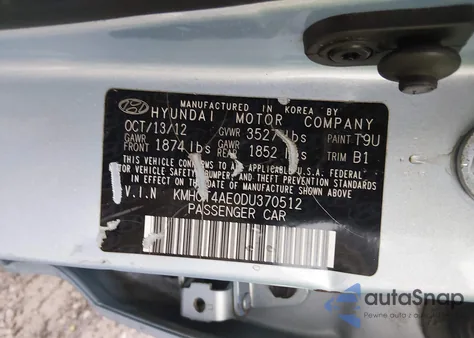 2013 Hyundai Accent Gls z USA, uszkodzony, nr VIN KMHCT4AE0DU370512